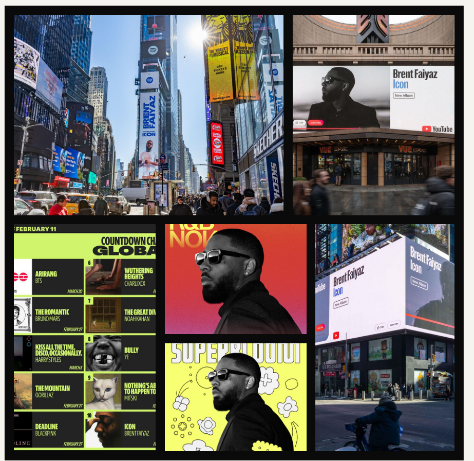 Brent Faiyaz ICON campaign across outdoor advertising and music platforms