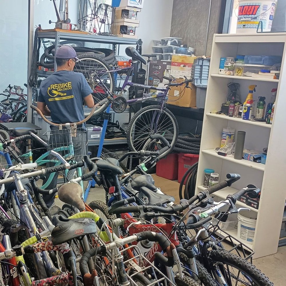 Donated bikes waiting for repair in the workshop