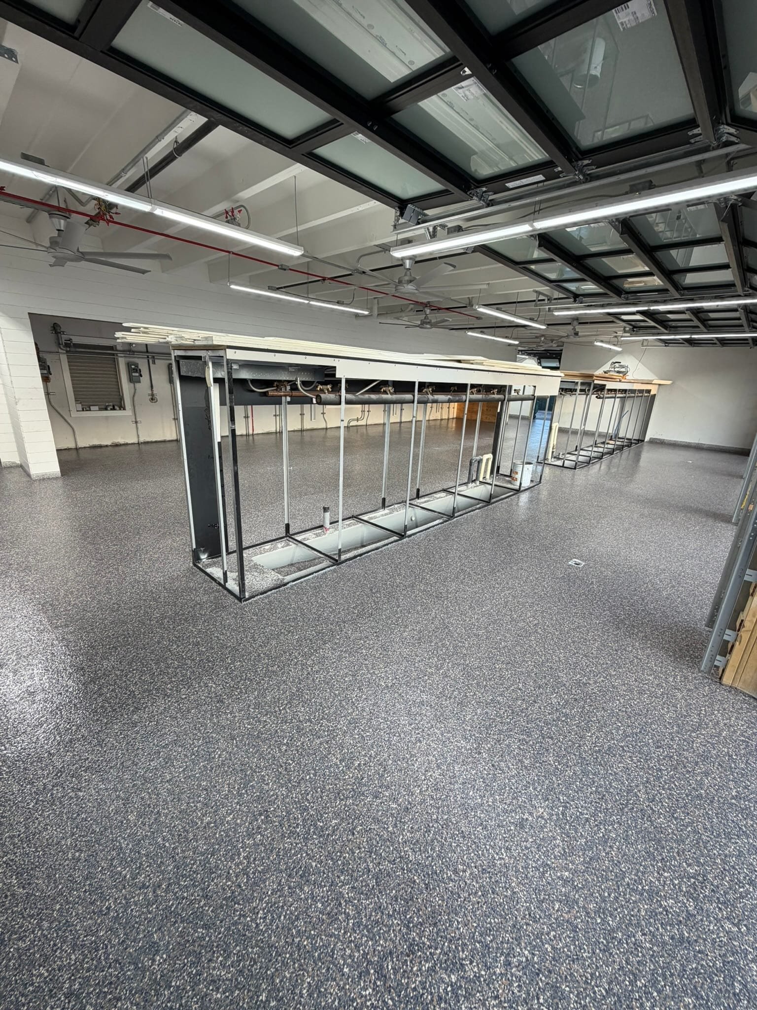 Dark flake floor in a large working interior