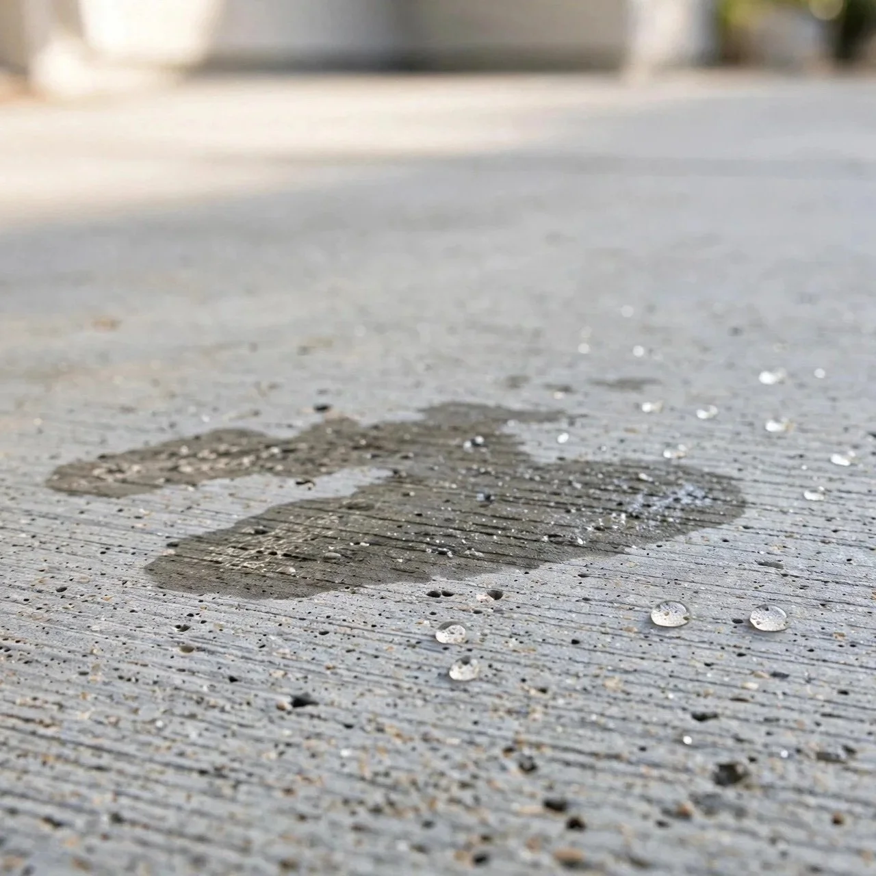 cracked concrete driveway with water pooling on surface