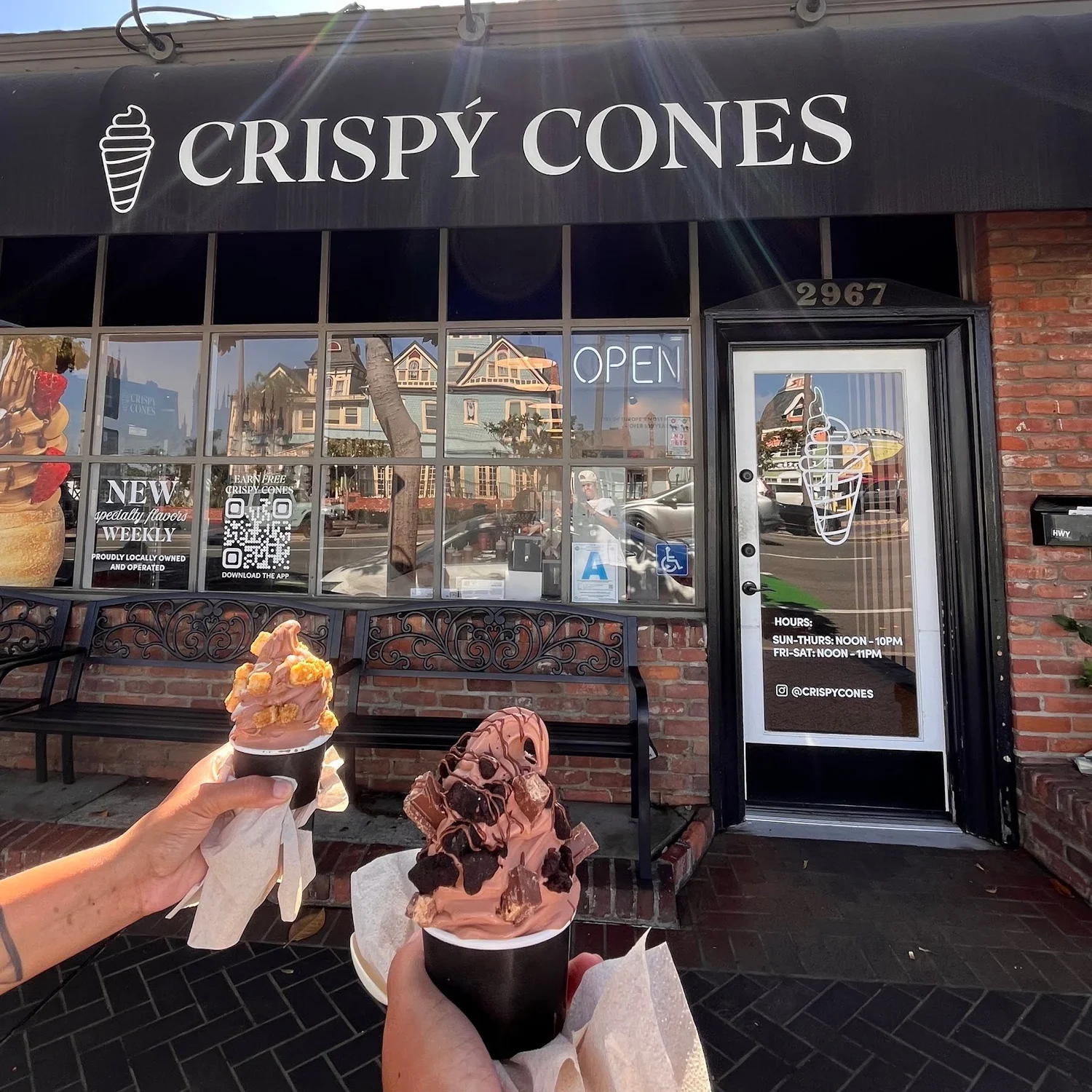 Crispy Cones storefront on Carlsbad Boulevard in Carlsbad Village, California
