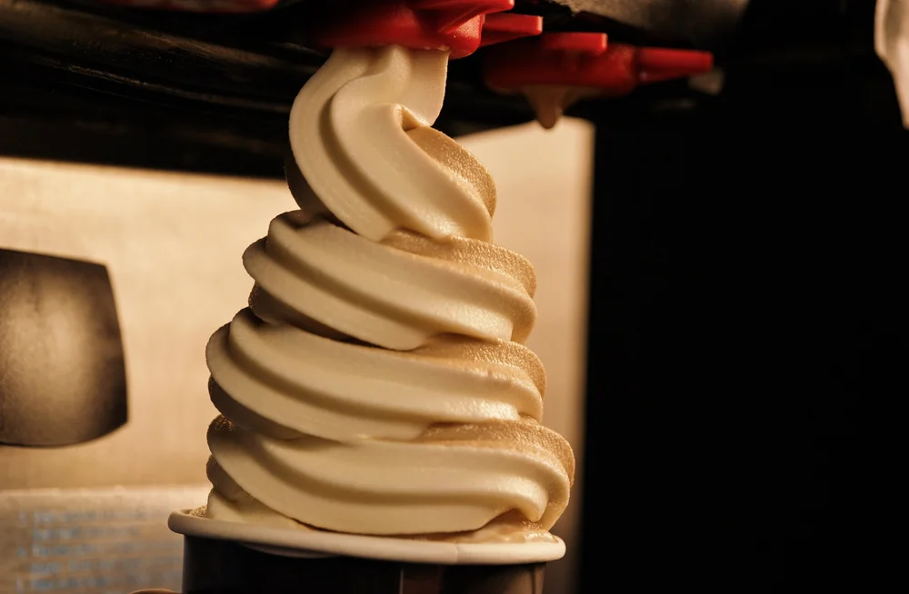 A tall swirl of soft serve ice cream