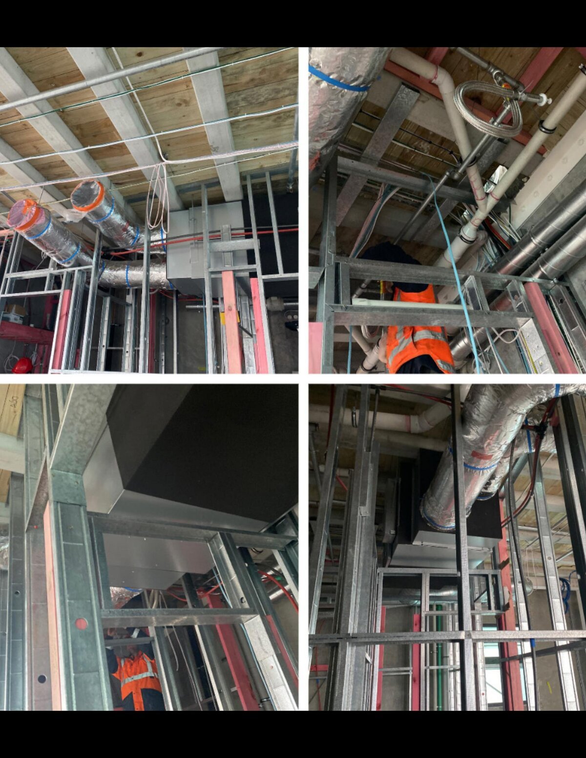 Ceiling grid framing with services and steel stud partitions