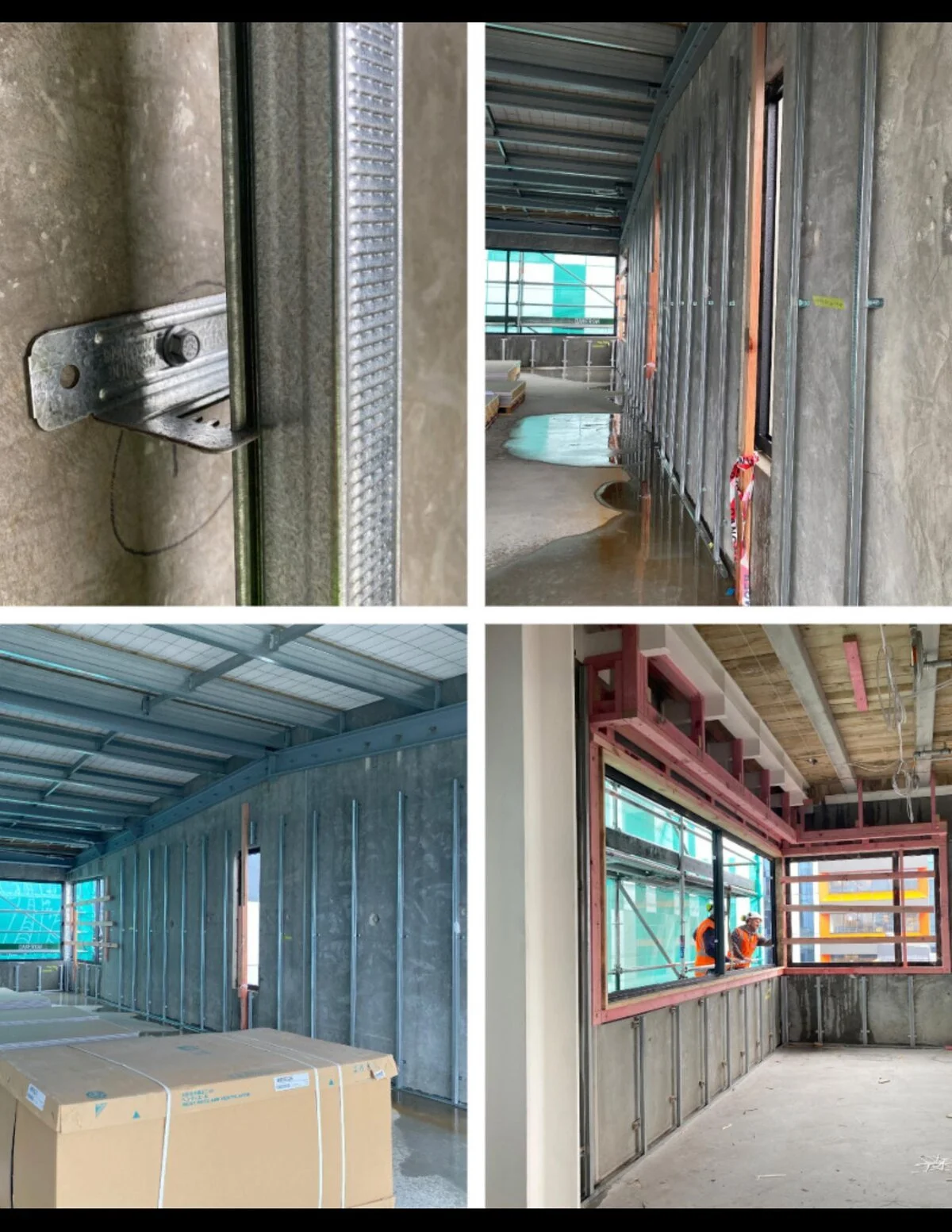 Steel stud framing and battens fixed to tilt panels