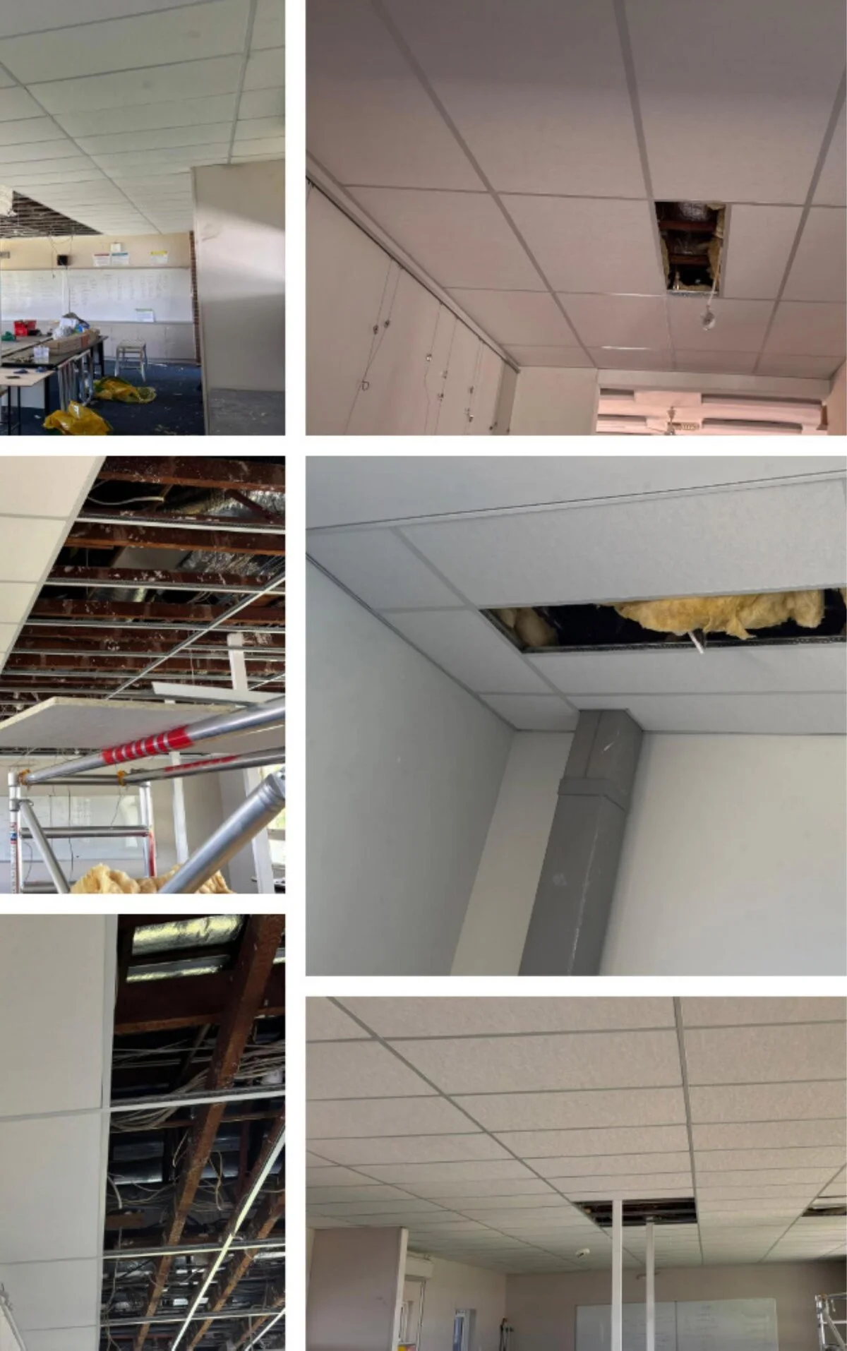 Finished ceiling grid with insulation and mineral fibre tiles