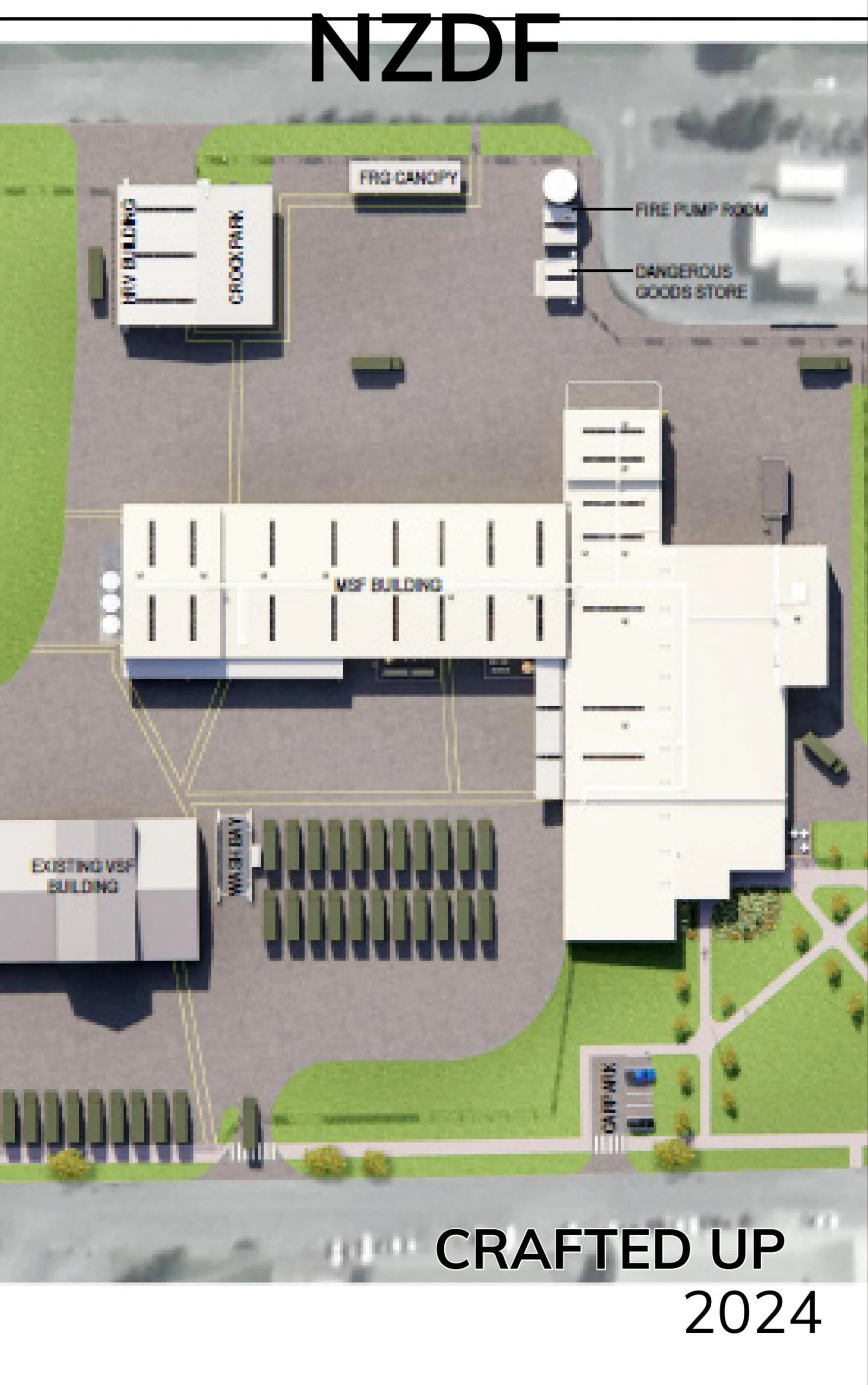 Aerial site plan of the NZDF vehicle support facility complex