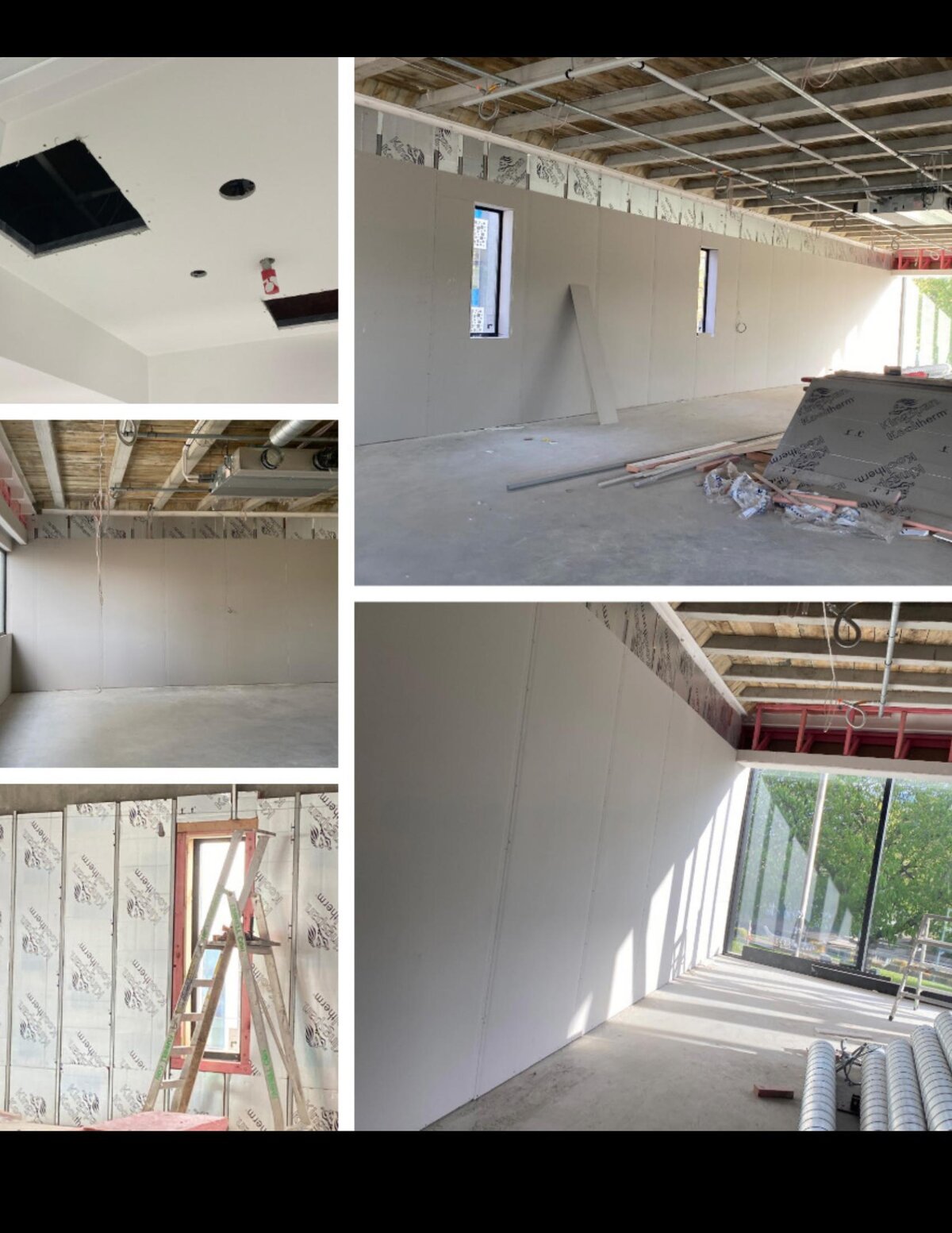 Wall lining progress with insulation and plasterboard