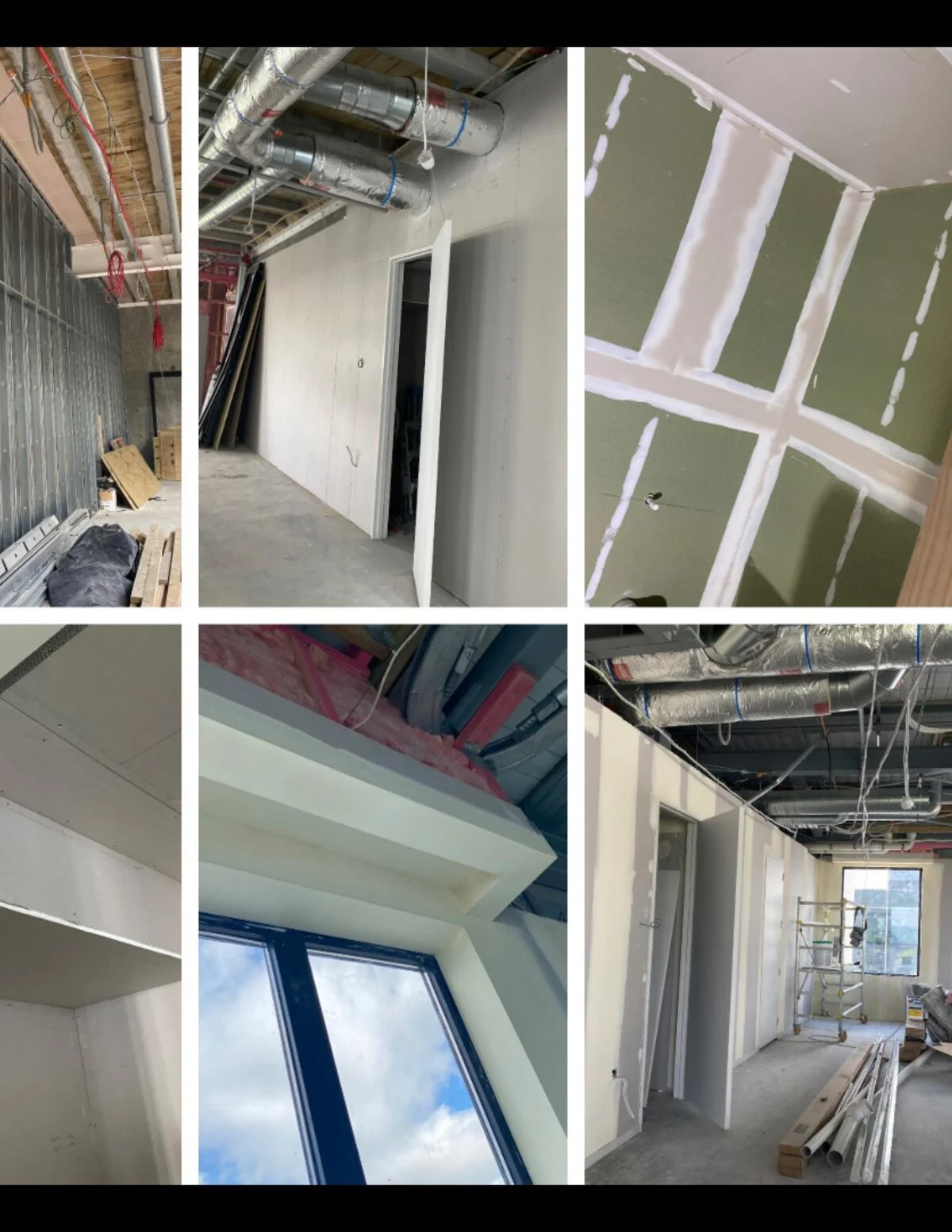 Flushed plasterboard joints and window reveals