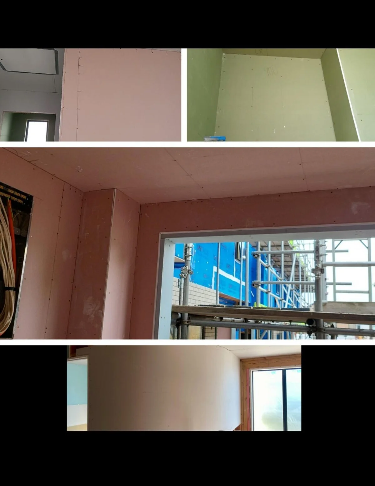 Plasterboard lining, bulkhead framing, and window reveals