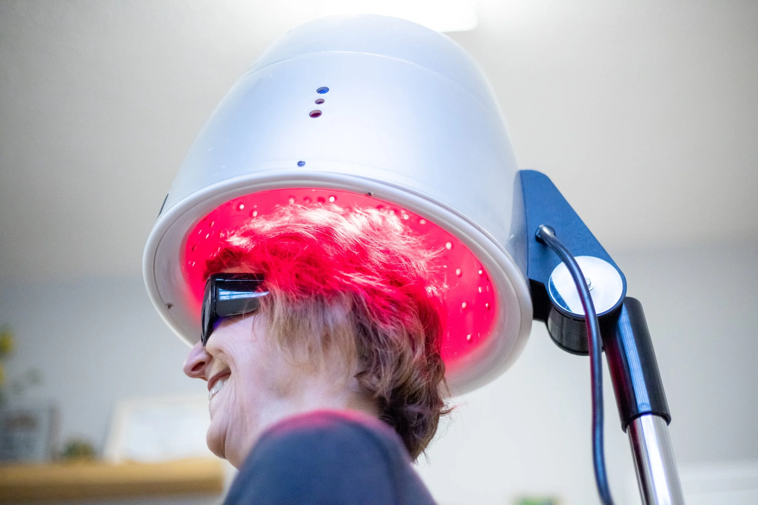 Close-up of laser therapy treatment for scalp and hair regrowth
