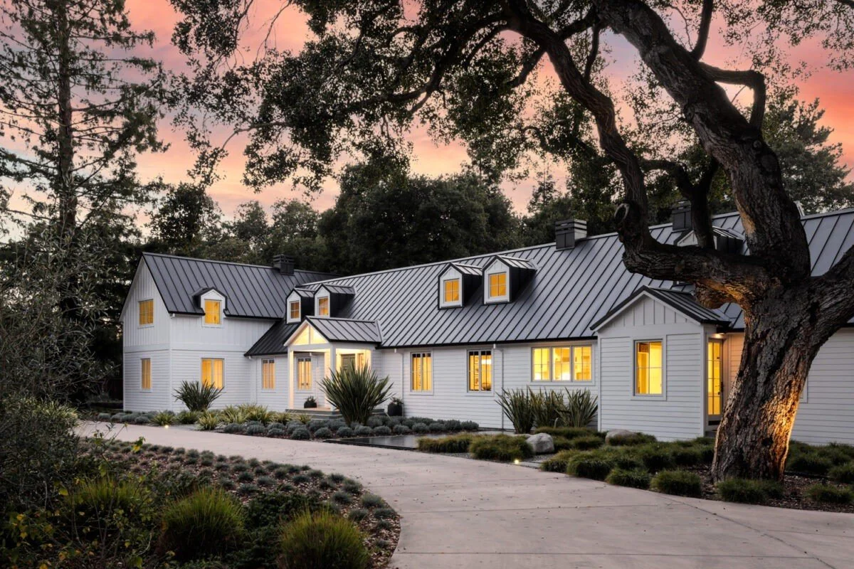 Warm evening light across the residence