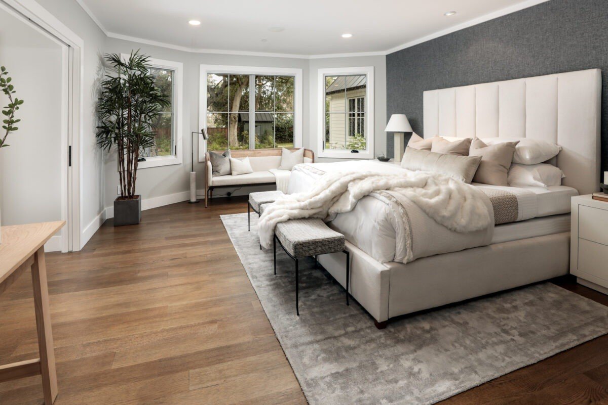 Calm bedroom with garden-facing windows