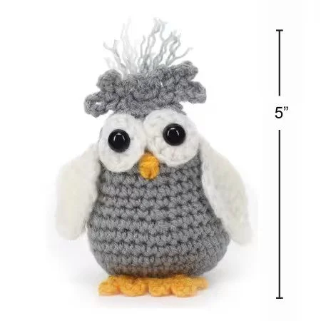 Amigurumi owl kit gray stuffed animal 5 inch crochet project