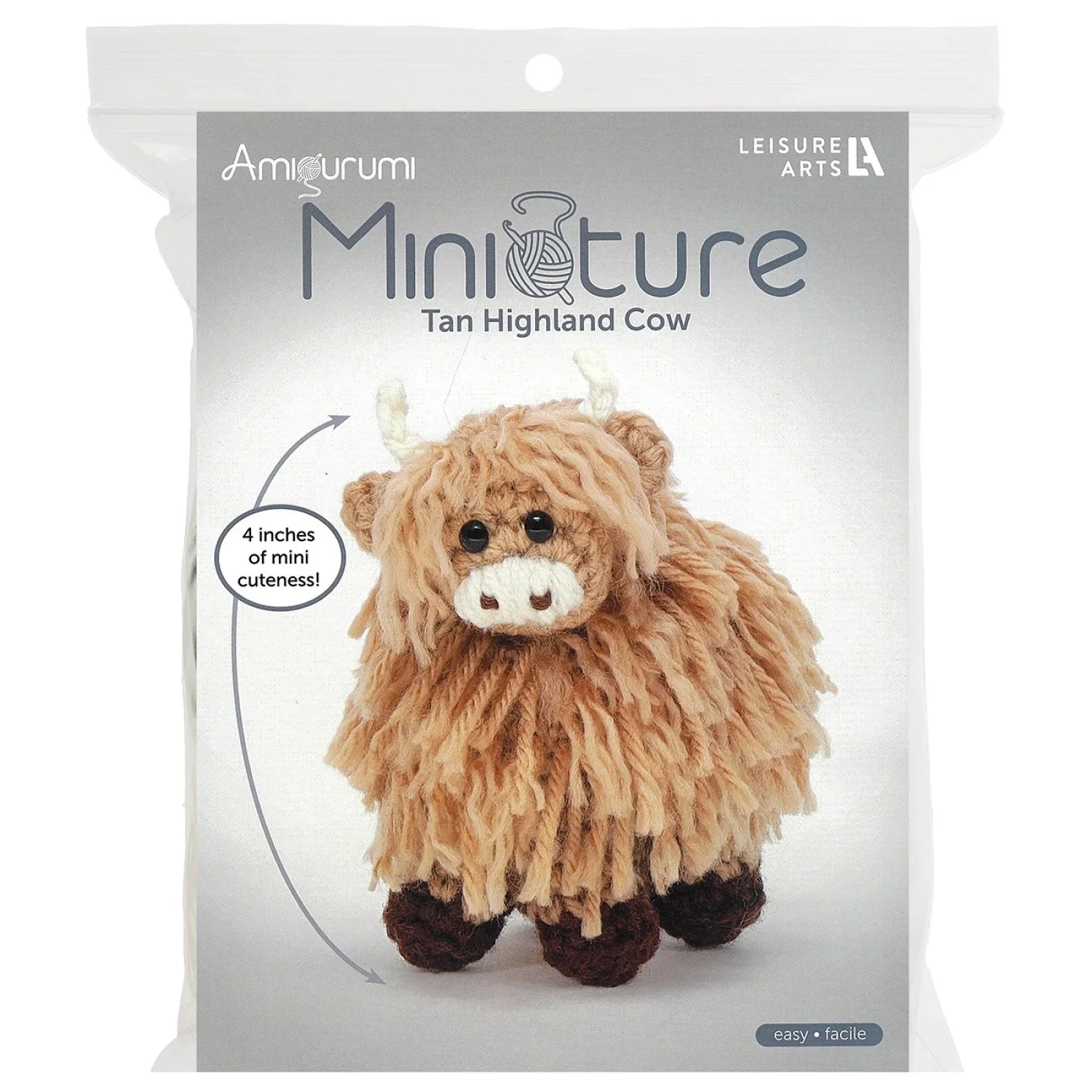 Leisure Arts miniature crochet highland cow amigurumi kit available in Park Ridge