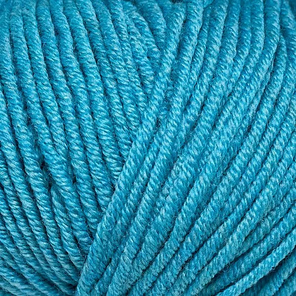 Bright turquoise merino-style yarn closeup showing clean stitch definition