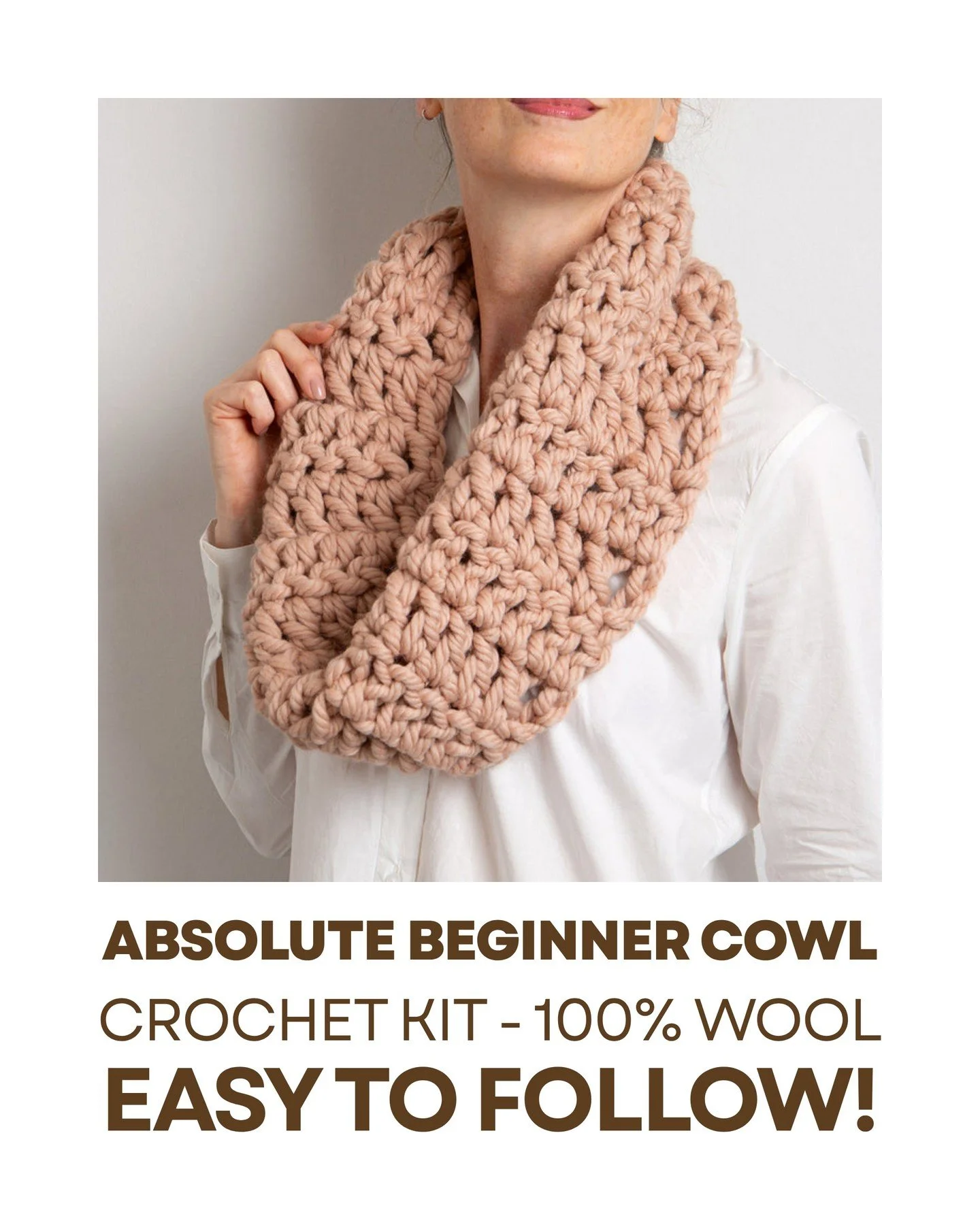 Super-chunky beginner cowl in blush—fast winter knit for gift giving