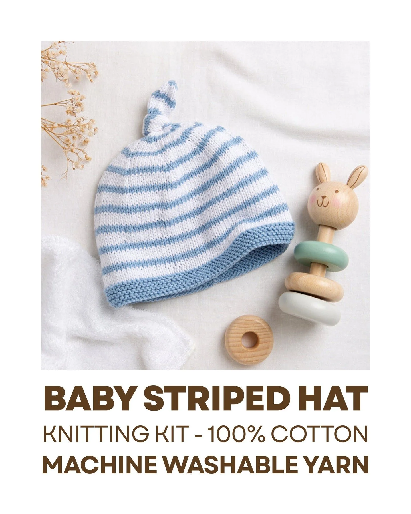Handmade striped baby knit hat—soft, cozy, and perfect for a baby shower gift