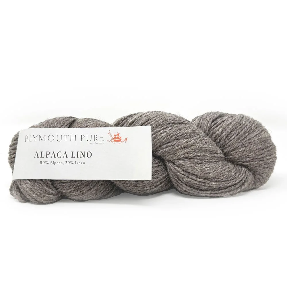 Plymouth Alpaca Lino yarn skein in soft gray for warm-weather knits