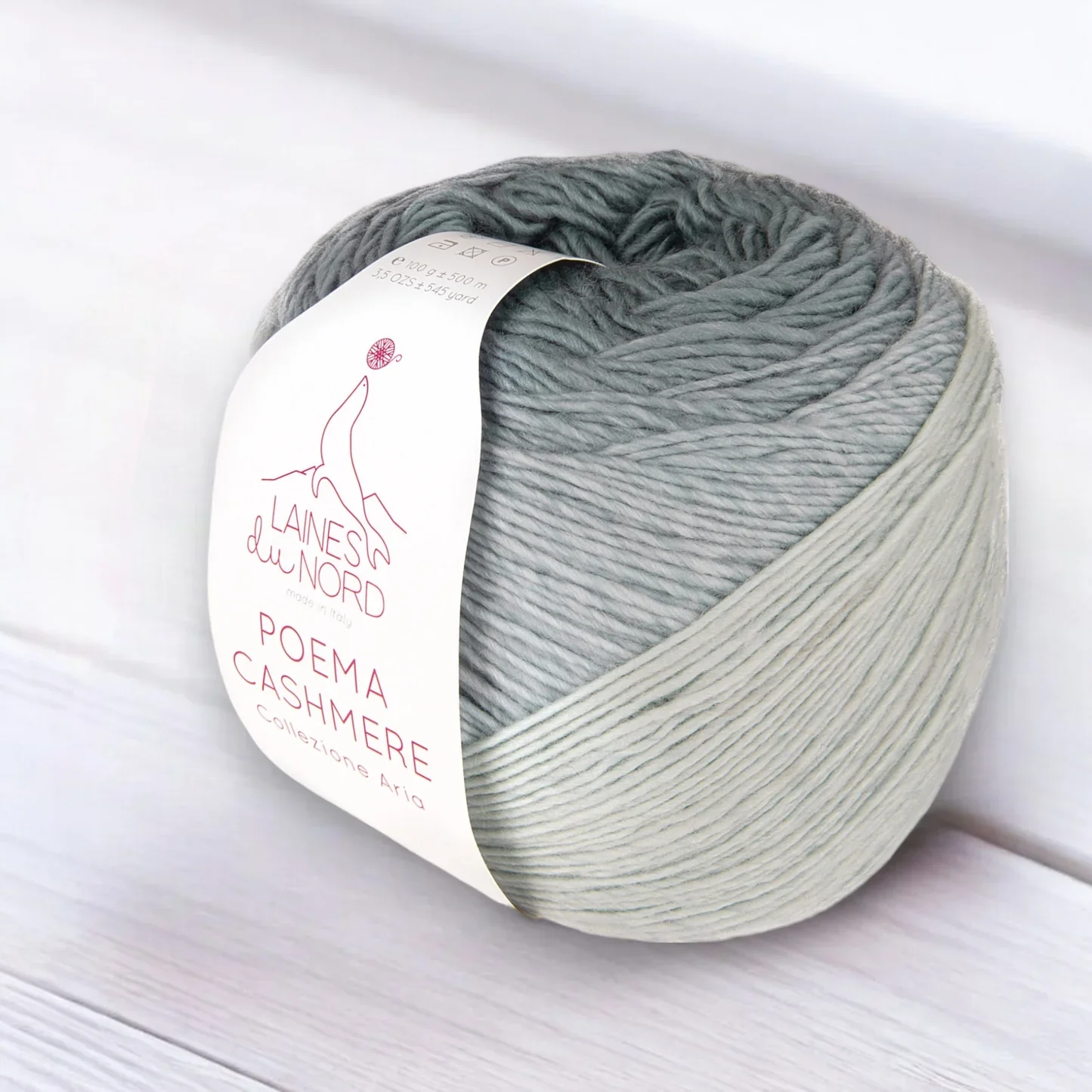 Laines du Nord Poema Cashmere yarn with gray gradient colorway