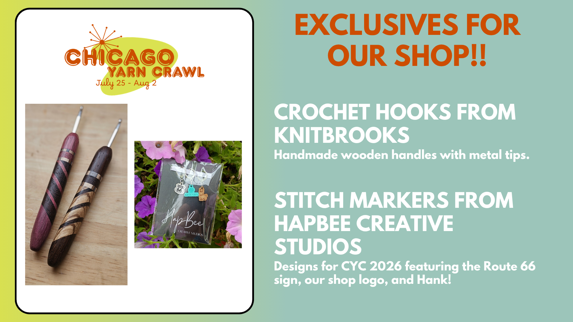 Custom Knitbrooks Hooks and HapBee Route 66 Stitch Markers