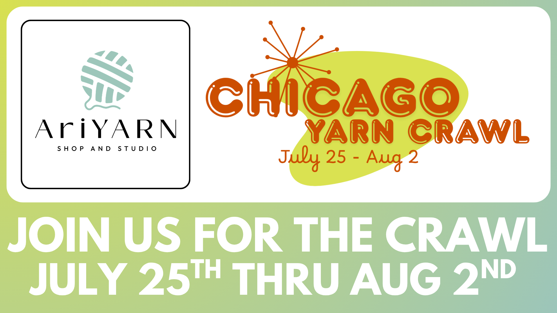 AriYARN Shop and Studio Official Crawl Event Banner