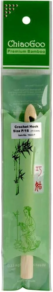 ChiaoGoo bamboo crochet hook in packaging size P-16