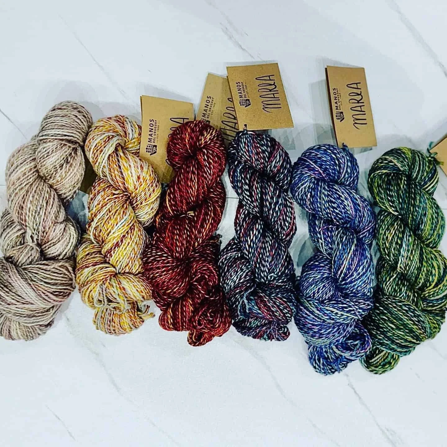 Manos del Uruguay Marla skeins in a row at AriYARN