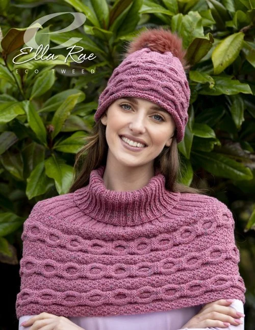 Cabled hat and cowl set project idea for Ella Rae Eco Tweed yarn