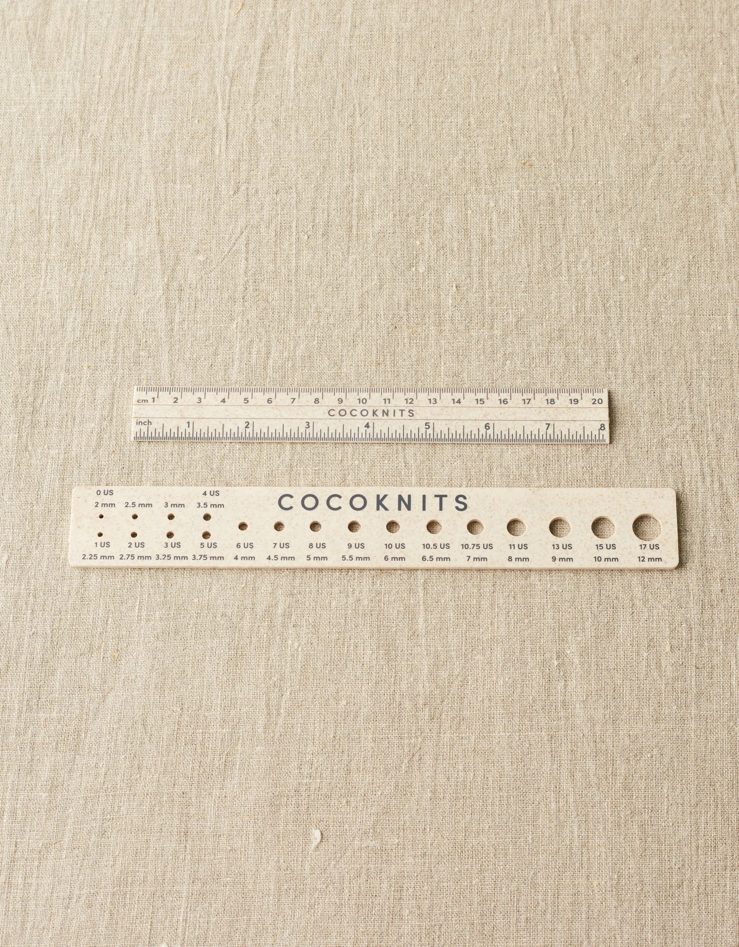 Cocoknits wooden knitting ruler and gauge tool set for measuring stitches and needles
