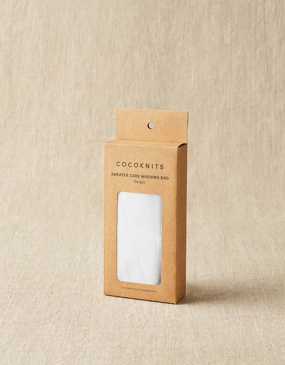 Cocoknits sweater care bag set packaging displayed with contents