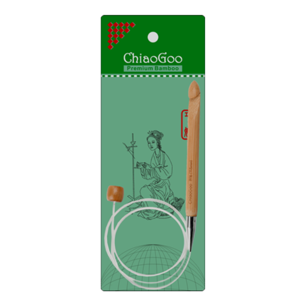 ChiaoGoo flexible Tunisian crochet hook in premium bamboo packaging