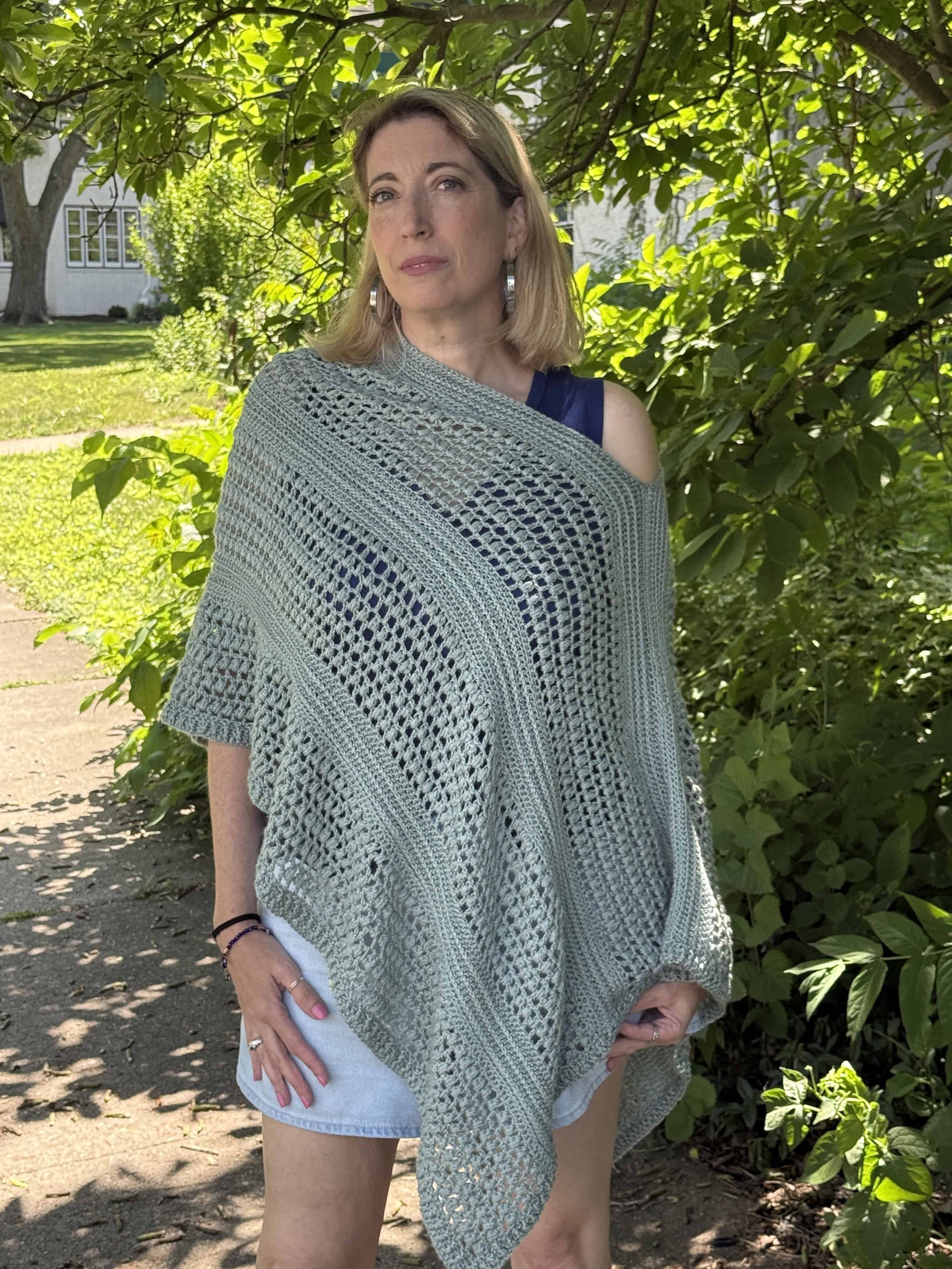 Dahlia Poncho crochet pattern sample for Chicago Yarn Crawl 2025