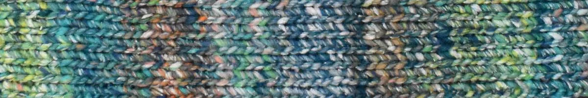 Noro Tensan green-blue striped yarn showing dramatic self-striping color changes