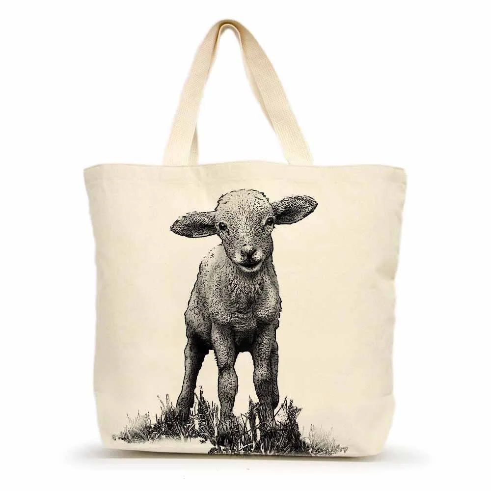 Cute sheep animal artwork on a small project bag for yarn crafts