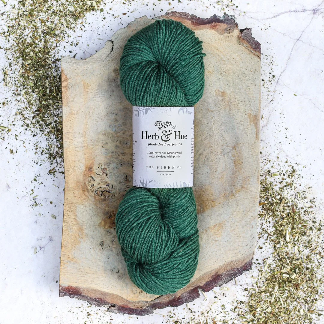 Herb & Hue by The Fibre Co. green yarn skein with label, curated at AriYARN