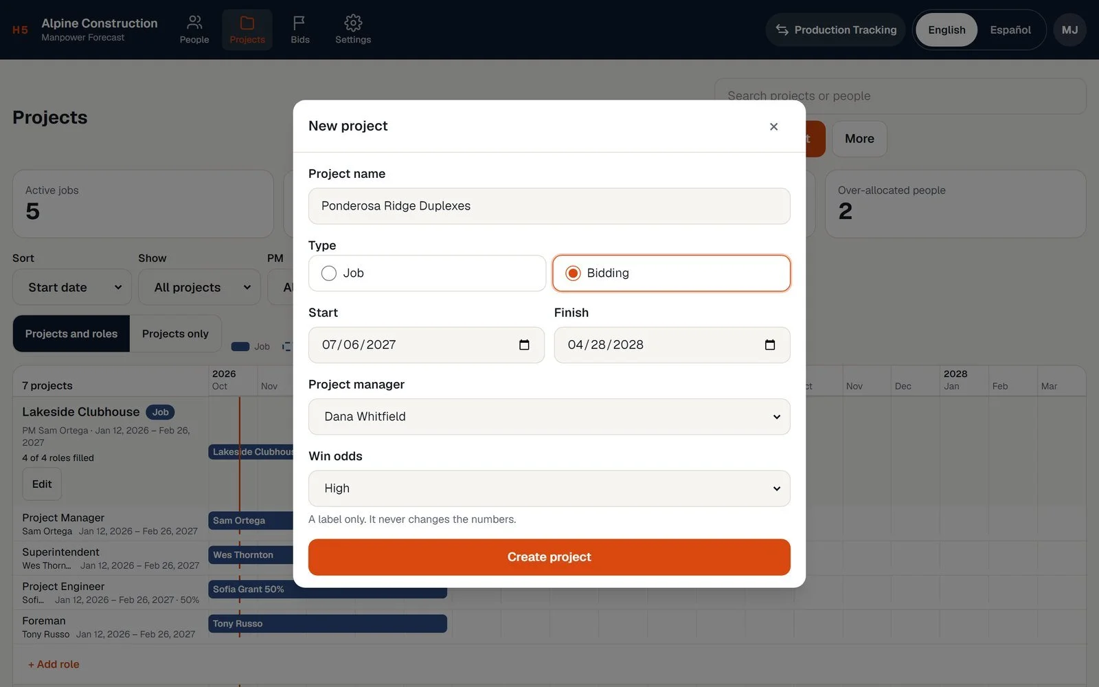 Adding a Bidding project with win odds