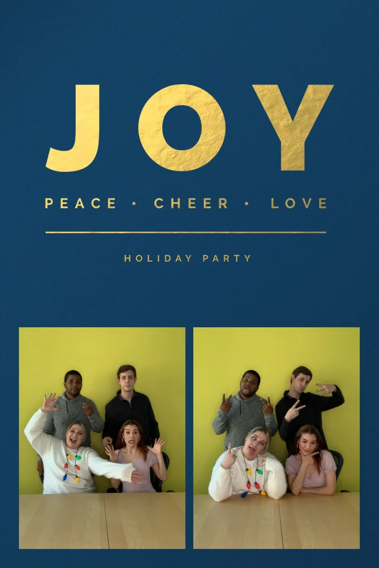 Holiday party print template with a JOY overlay