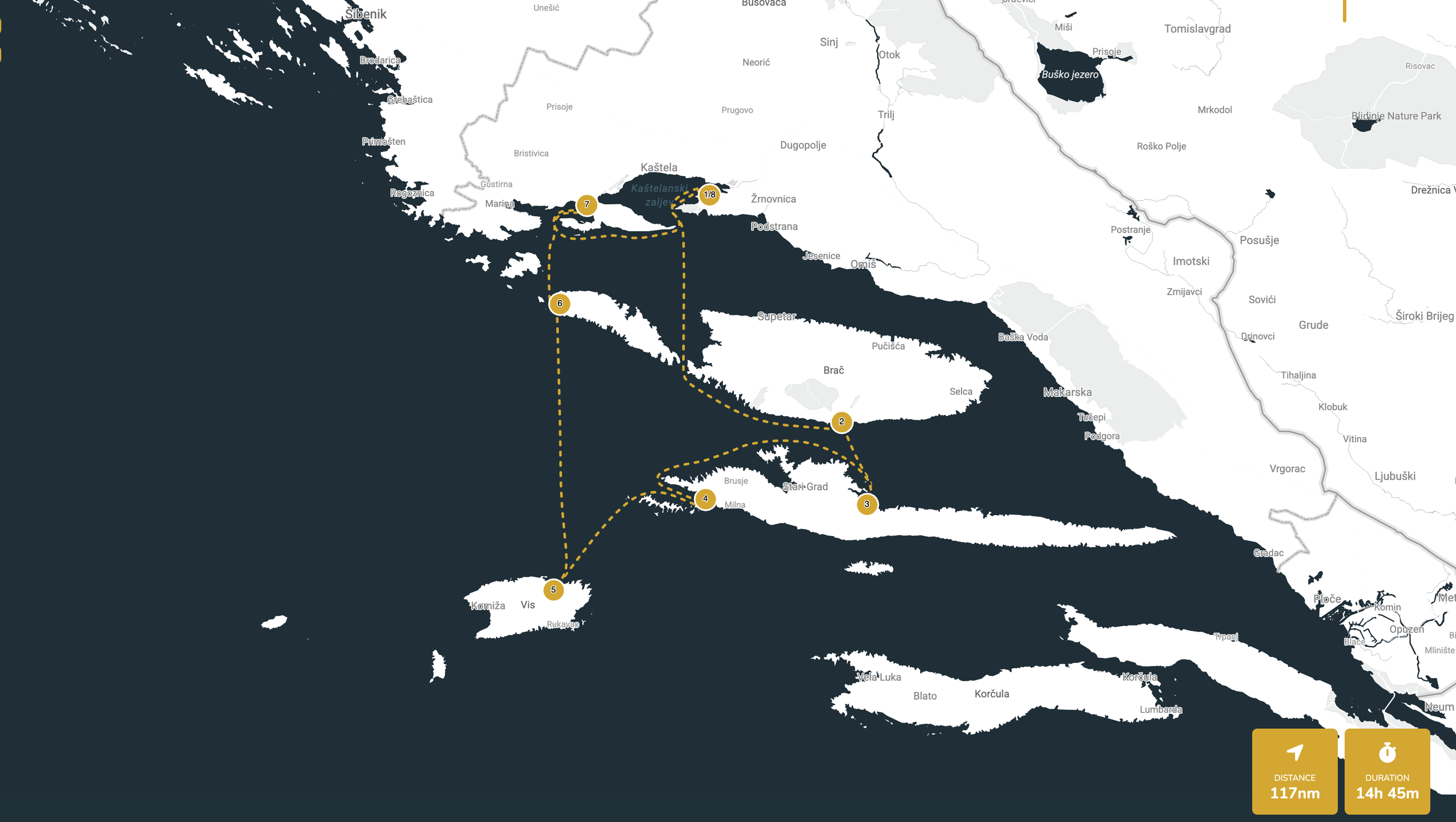 The Central Dalmatia Loop map