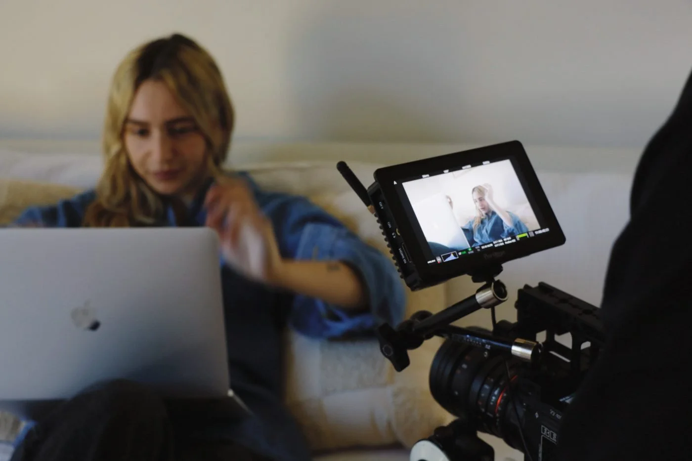 A creator segment being filmed, monitor in the foreground