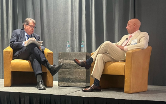 Joseph De Gregorio and Joe D. Whitley seated onstage during their conversation at the 2026 American Bar Association Southeastern White Collar Crime Institute.