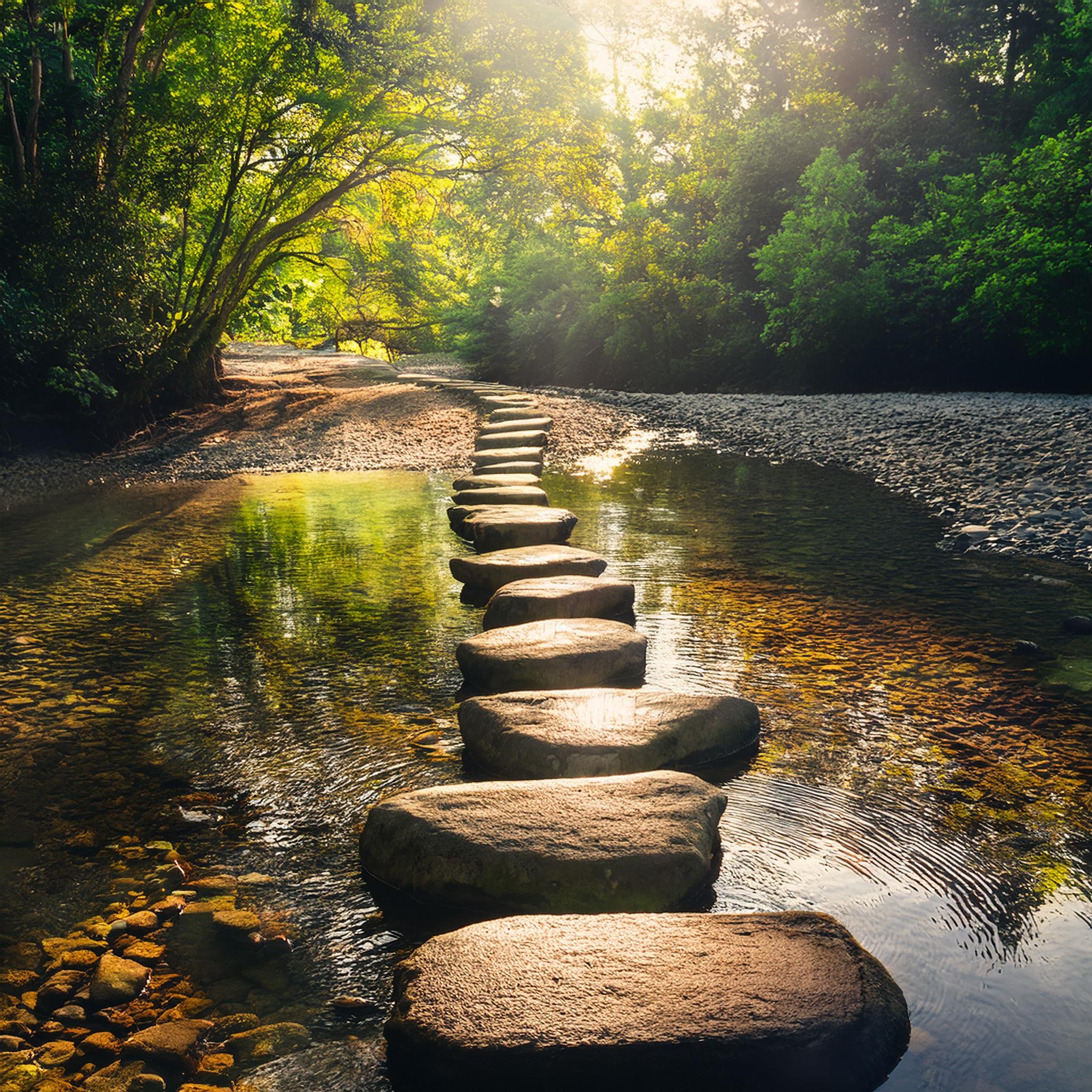 Stone pathway over water representing being on the right path