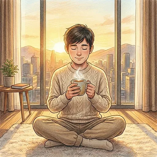 Person relaxing peacefully on a couch with a book, representing guilt-free rest and self-care