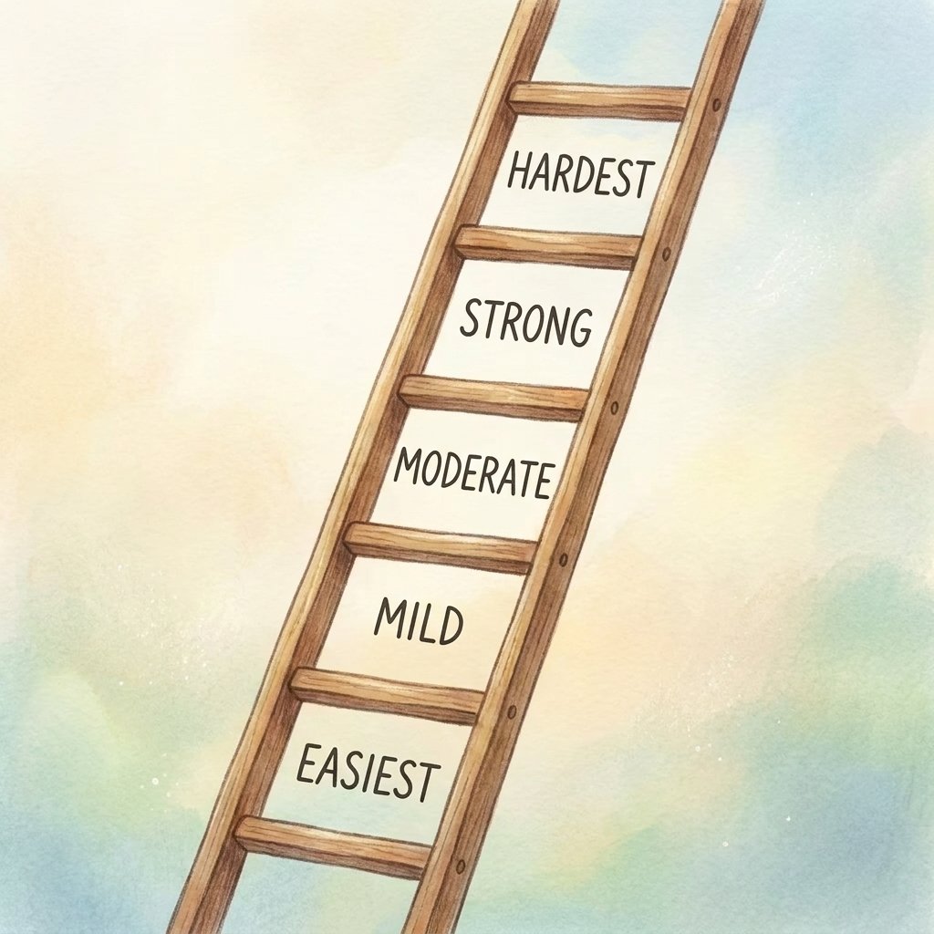 Illustration of a fear hierarchy ladder used in ERP therapy for OCD