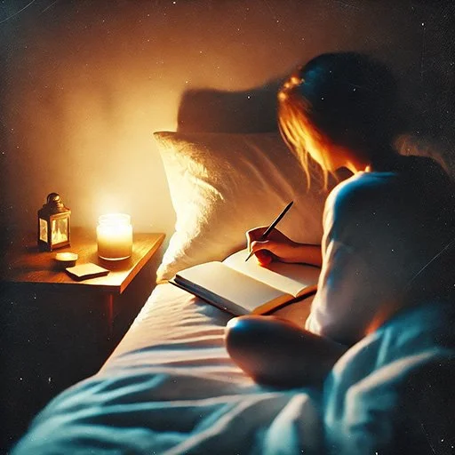Person writing in a journal, identifying and challenging anxious thoughts