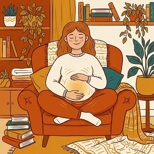 Person practicing slow diaphragmatic breathing with hands resting on belly for vagus nerve stimulation