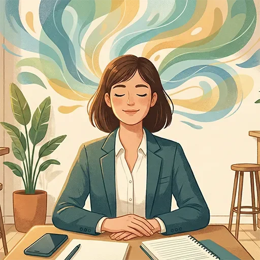 Person taking a mindful breathing break using a meditation app on their phone