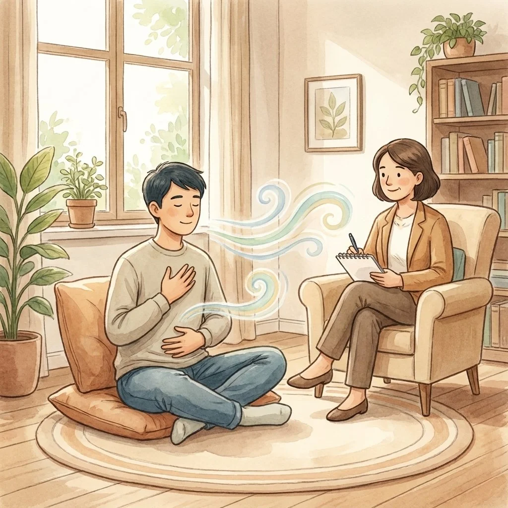 Person practicing a structured interoceptive exposure exercise with a therapist