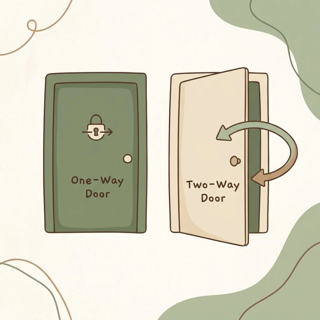 Illustration of one-way and two-way doors representing reversible versus irreversible decisions