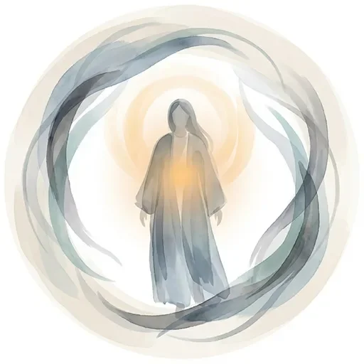 Abstract illustration showing mindfulness creating calm space between a person and swirling grief emotions
