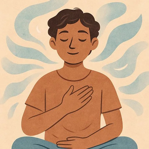 Person practicing calming breathing techniques to manage text anxiety